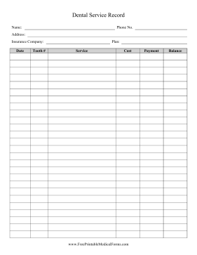 Dental Service Record Medical Form