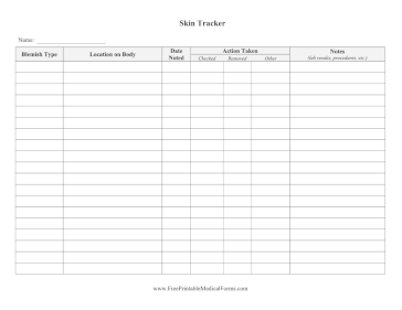 Dermatology Skin Issues Tracker Medical Form