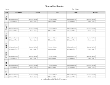 Diabetes Food Tracker Medical Form