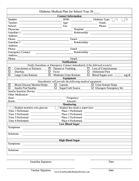 Diabetes School Plan Medical Form