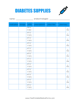 Diabetes Supplies Tracker Medical Form