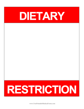 Dietary Restriction Hospital Door Sign Medical Form