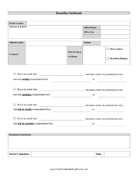 Disability Certificate Medical Form