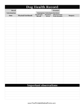 Dog Health Record Medical Form