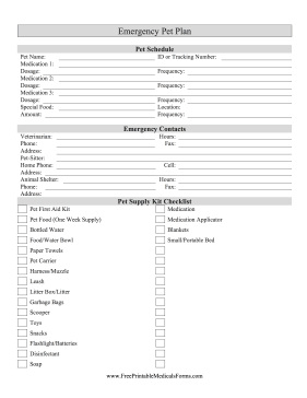 Emergency Pet Plan Medical Form