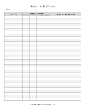 Emergency Transport Or Hospital Admission Tracker Medical Form