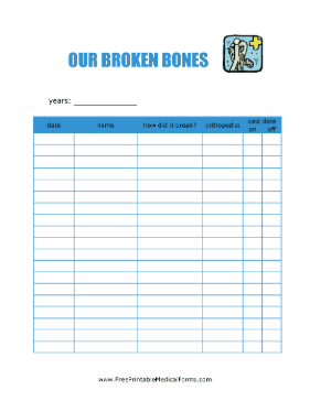 Family Broken Bones Record Medical Form