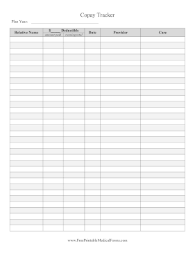 Family Copay Insurance Tracker Medical Form