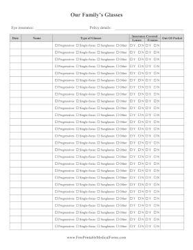 Family Eyeglasses Replacement Tracker Medical Form