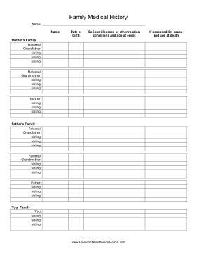 Family Medical History Form Medical Form