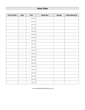 Fever Diary Medical Form