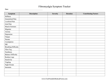 Fibromyalgia Symptom Tracker Medical Form