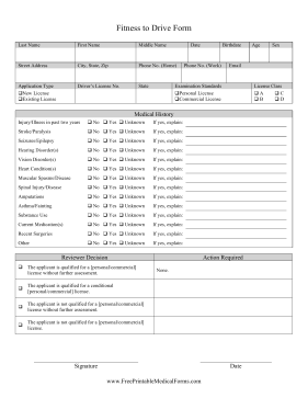 Fitness To Drive Form Medical Form