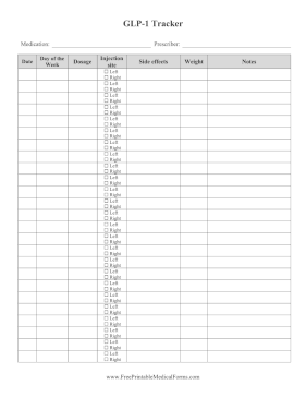 GLP 1 Tracker For Diabetes Or Weight Loss Medical Form