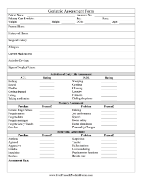 Printable Geriatric Assessment Form
