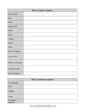 HIPAA Violation Complaint Medical Form