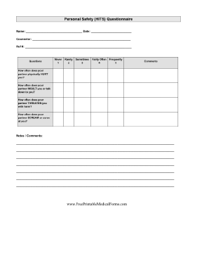 HITS Domestic Violence Screening Chart Medical Form