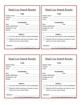 Head Lice Results Medical Form