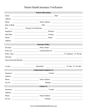 Health Insurance Verification Medical Form