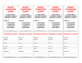 Heart Condition Wallet Card Medical Form