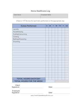 Home Healthcare Log Medical Form