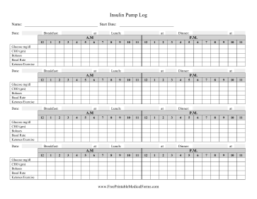 Insulin Pump Log Medical Form