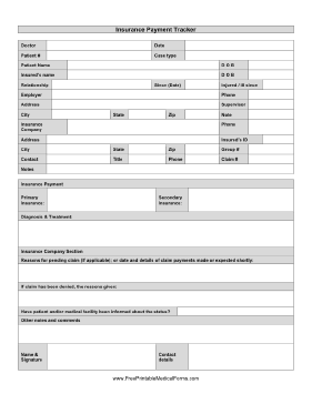 Insurance Payment Tracker Medical Form