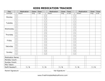 Kids Medication Tracking Form Medical Form