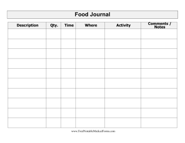 Large-Print Food Journal Medical Form