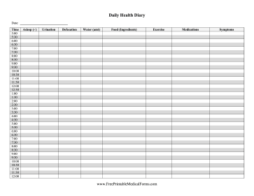 Master Health Diary Daily Medical Form