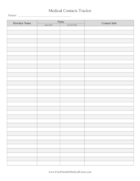 Medical Contacts List Medical Form