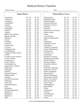 Medical History Checklist Medical Form