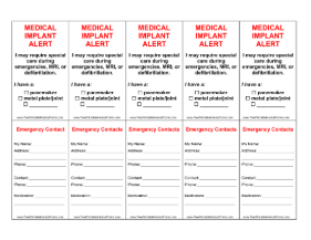 Medical Implant Wallet Card Medical Form