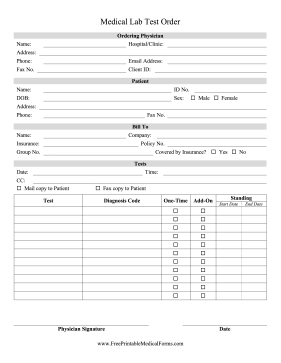 Medical Lab Test Order Medical Form