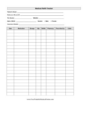 Medical Refill Tracker Medical Form