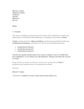 Medication Administration School Authorization Medical Form