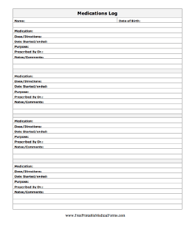 Medications Log Medical Form