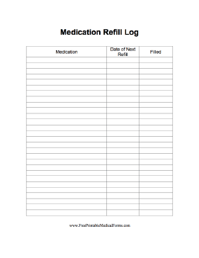 Printable Medication Refill Log