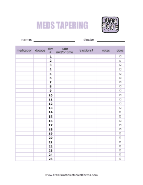 Medication Tapering Tracker Medical Form