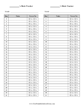 Meds Compliance Monthly Tracker Medical Form