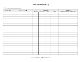 Mental Health Call Log Medical Form