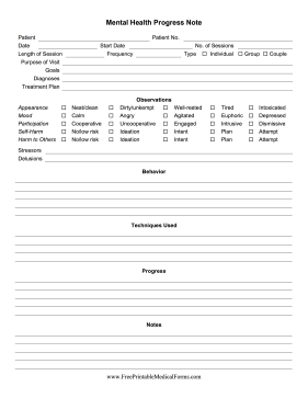 Mental Health Progress Notes Medical Form