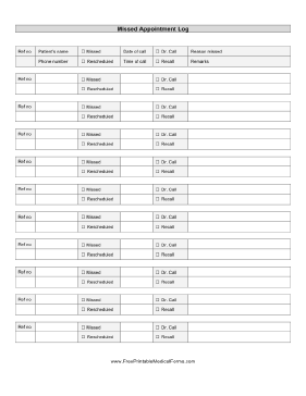 Missed Appointment Log Medical Form