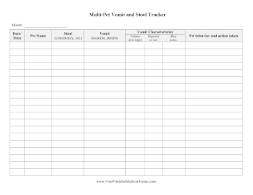 Multi-Pet Vomit And Stool Tracker Medical Form