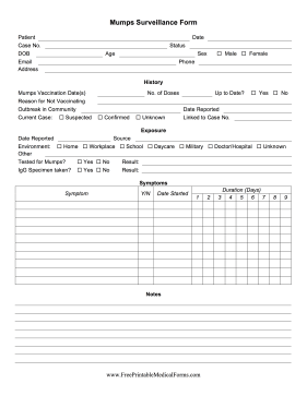 Mumps Surveillance Form Medical Form