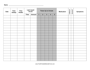 Night Urination Log Medical Form