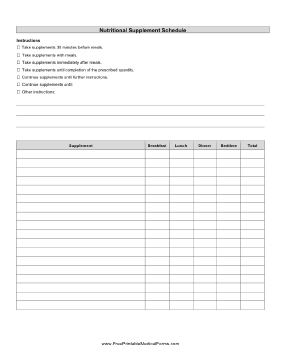 Nutritional Supplement Schedule Medical Form