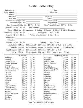 Ocular Health History Sheet Medical Form