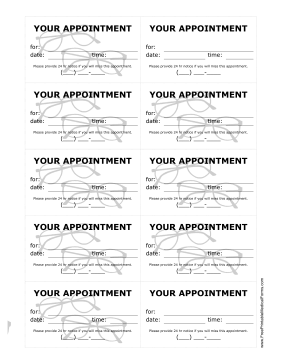 Optometrist Appointment Reminder Cards Medical Form