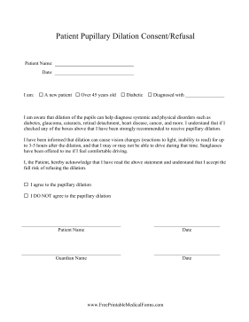 Optometry Dilation Consent Form Medical Form